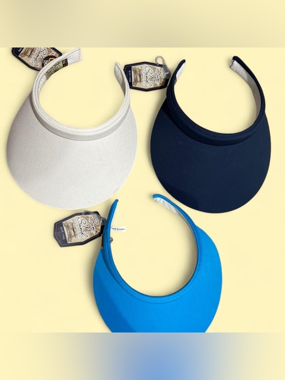 3-Pack Sun Visors in White, Navy & Bright Blue